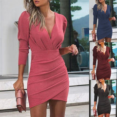 Chic V-Neck Bodycon Long Sleeve Dress