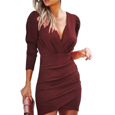 Chic V-Neck Bodycon Long Sleeve Dress