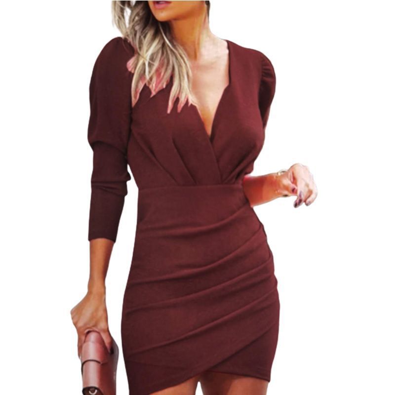 Chic V-Neck Bodycon Long Sleeve Dress