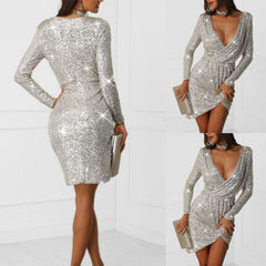 Glam Sequin V-Neck Bodycon Dress