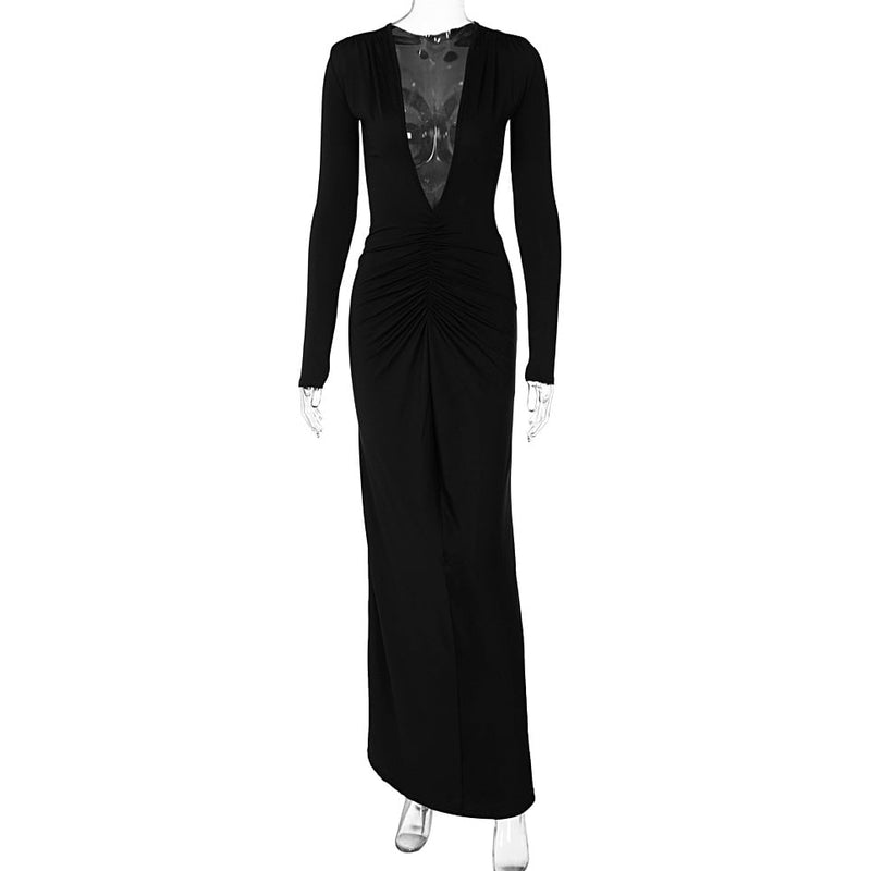 Elegant Deep V-neck Pleated Evening Dress