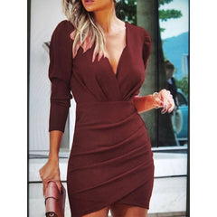 Chic V-Neck Bodycon Long Sleeve Dress