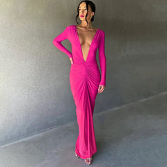 Elegant Deep V-neck Pleated Evening Dress