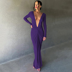 Elegant Deep V-neck Pleated Evening Dress