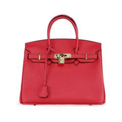 Platinum Lychee Leather Handbag