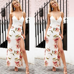Chic Floral Lace Maxi Dress with Side Slits