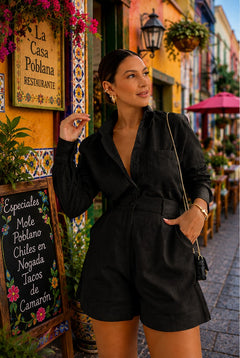 Linen High-Waisted Short Suit