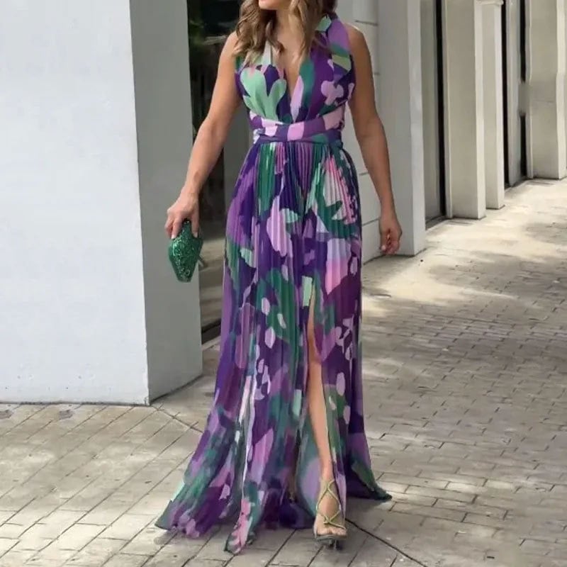Chic Women's V-Neck Slit Dress