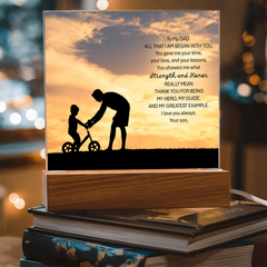 Thank You Gifts for Dad from Son -  Father's Day, Birthday Gifts To My Dad Acrylic Plaque with Wood Base, Home or Office Keepsake