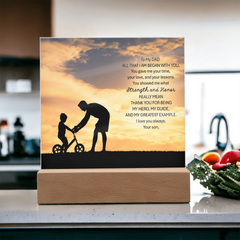 Thank You Gifts for Dad from Son -  Father's Day, Birthday Gifts To My Dad Acrylic Plaque with Wood Base, Home or Office Keepsake