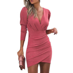 Chic V-Neck Bodycon Long Sleeve Dress