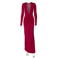 Elegant Deep V-neck Pleated Evening Dress