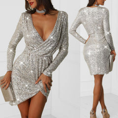 Glam Sequin V-Neck Bodycon Dress