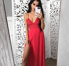 Chic Floral Lace Maxi Dress with Side Slits